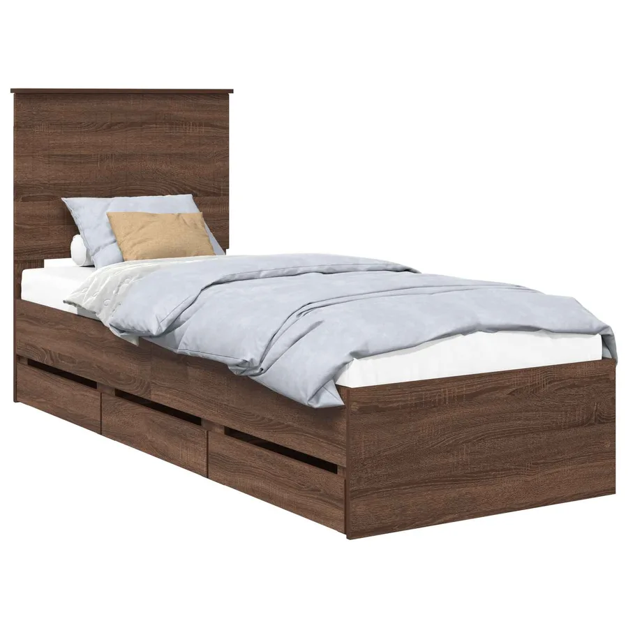 Cadre de lit avec tiroir Chêne brun 75 x 190 cm Bois Ingénierie - 2