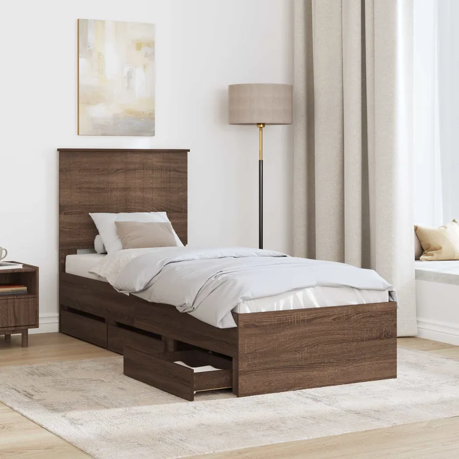 Cadre de lit avec tiroir Chêne brun 75 x 190 cm Bois Ingénierie - 3