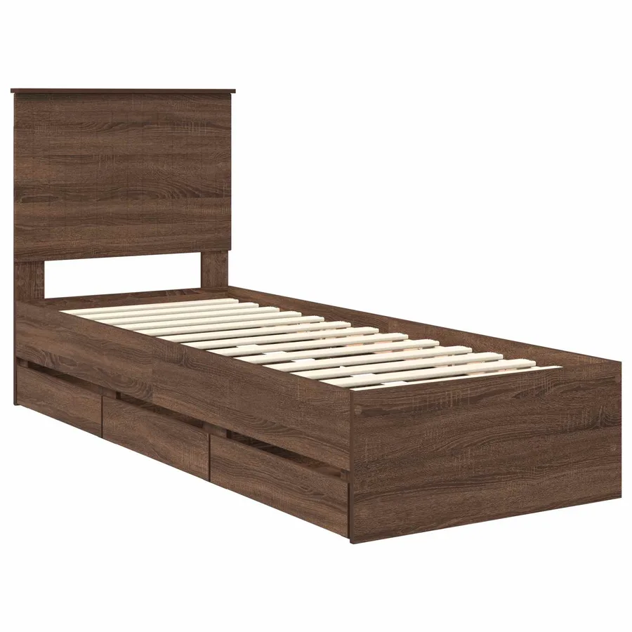Cadre de lit avec tiroir Chêne brun 75 x 190 cm Bois Ingénierie - 4