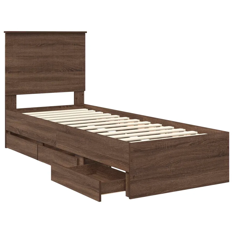 Cadre de lit avec tiroir Chêne brun 75 x 190 cm Bois Ingénierie - 5