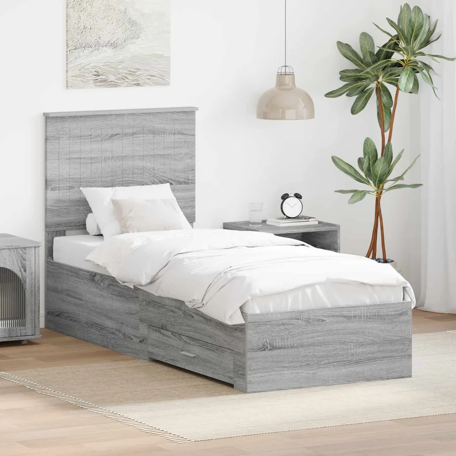 Cadre de lit avec tête de lit Sonoma Gris et Argent 70 x 190 cm