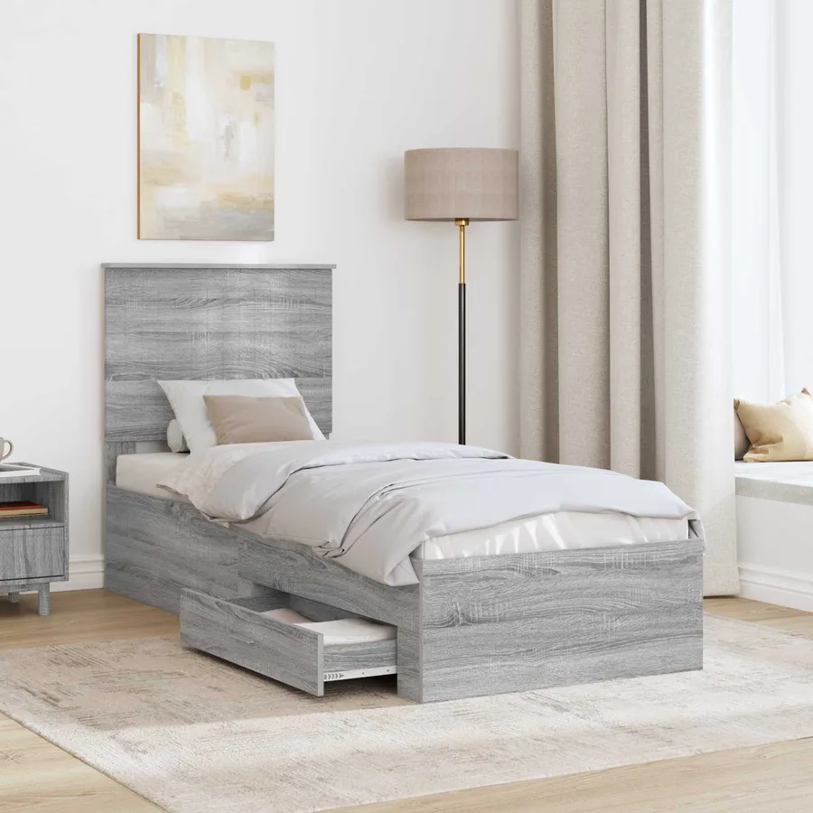 Cadre de lit avec tête de lit Sonoma Gris et Argent 70 x 190 cm - 3