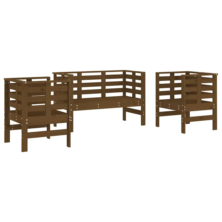 Salon de jardin 3 pcs marron miel bois de pin massif - 2