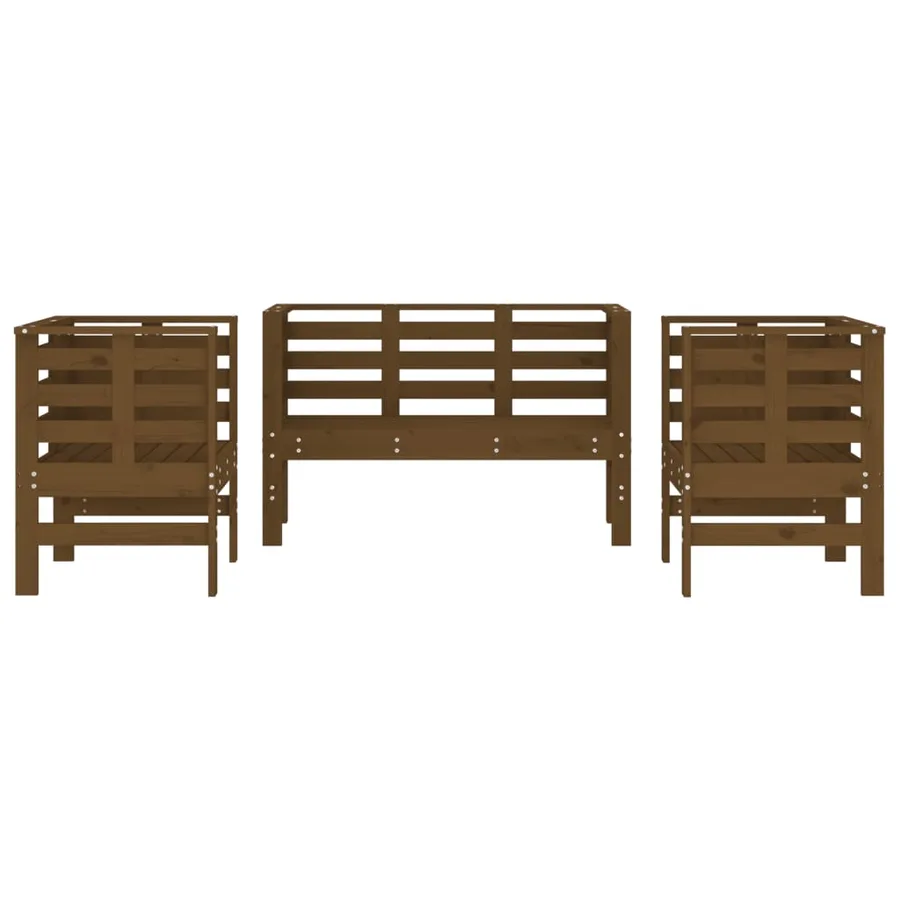 Salon de jardin 3 pcs marron miel bois de pin massif - 4