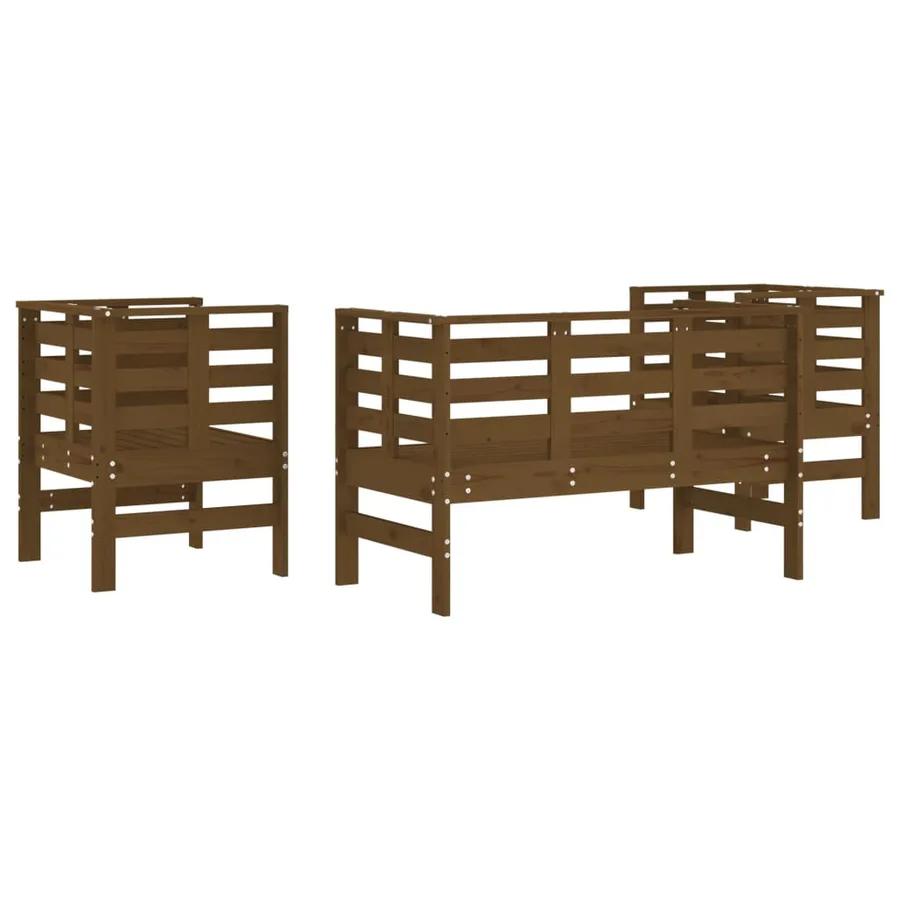 Salon de jardin 3 pcs marron miel bois de pin massif - 6