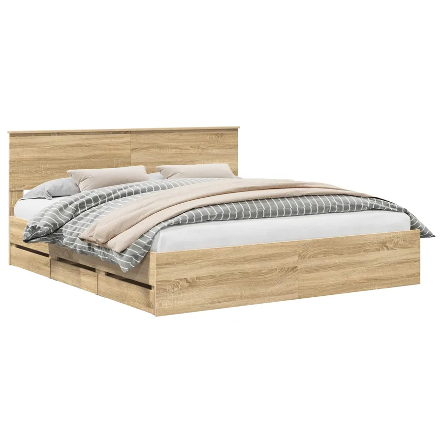 Cadre de lit Chêne Sonoma 200 x 200 cm Bois Ingénierie - 2
