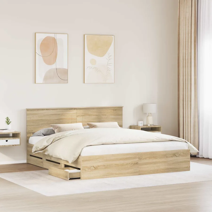 Cadre de lit Chêne Sonoma 200 x 200 cm Bois Ingénierie - 3