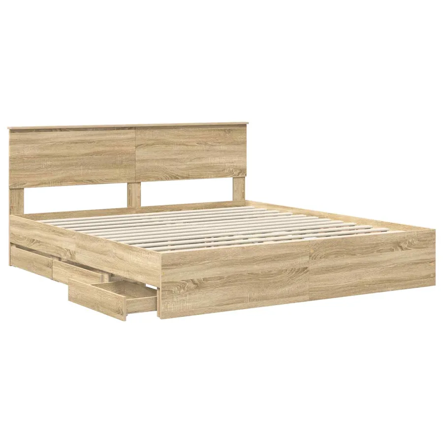 Cadre de lit Chêne Sonoma 200 x 200 cm Bois Ingénierie - 5
