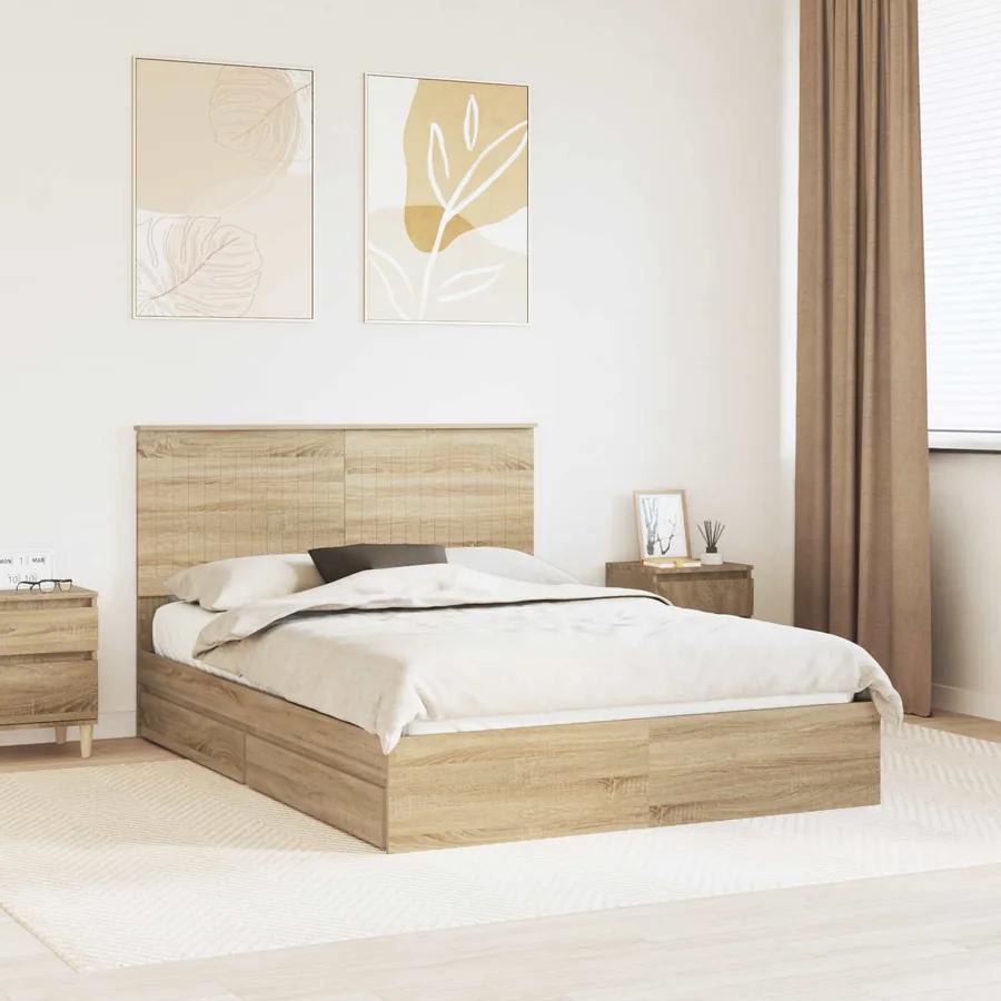 Lit de Rangement Chêne Sonoma 135 x 190 cm Bois d'ingénierie