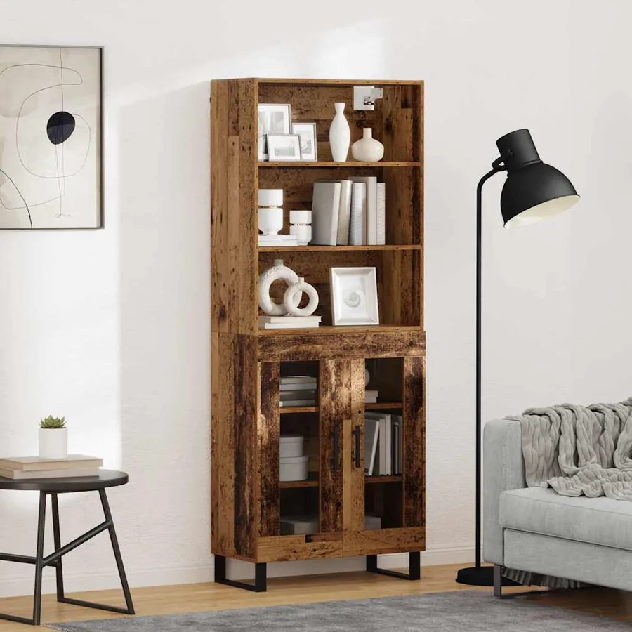 Haut Armoire 2 pcs Bois ancien Bois d'ingénierie