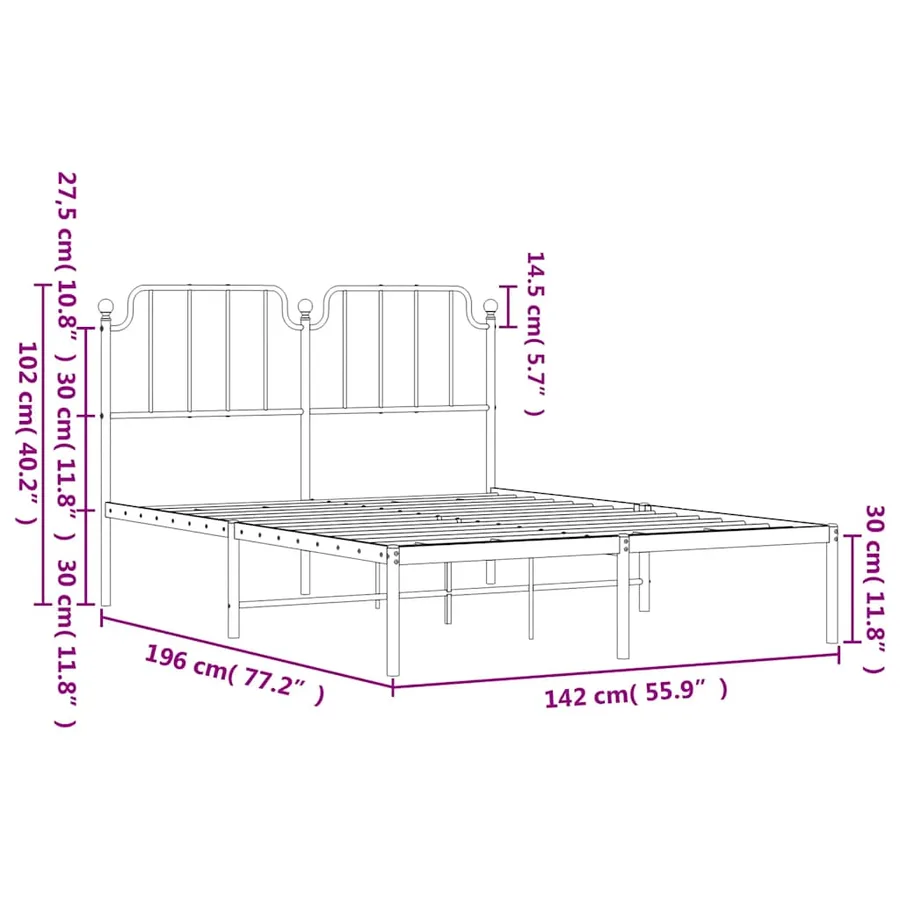 Cadre de lit métal sans matelas et tête de lit blanc 135x190 cm - 10