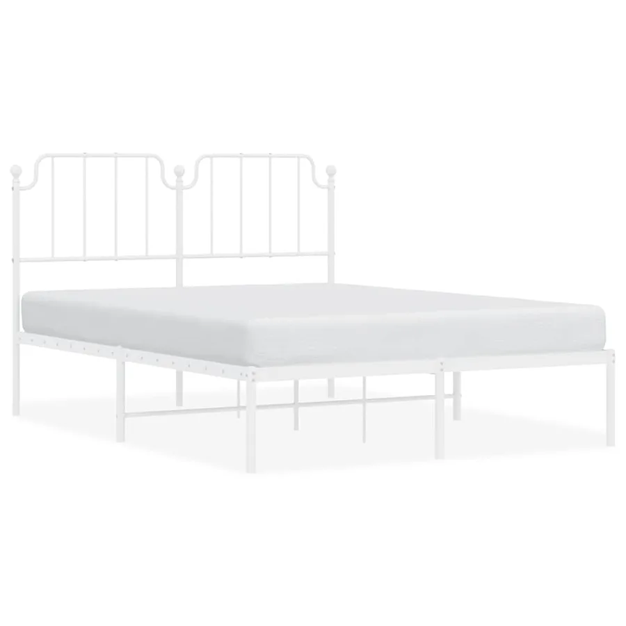 Cadre de lit métal sans matelas et tête de lit blanc 135x190 cm - 2