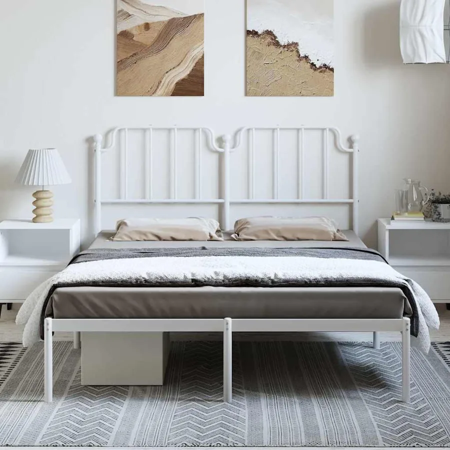 Cadre de lit métal sans matelas et tête de lit blanc 135x190 cm - 3