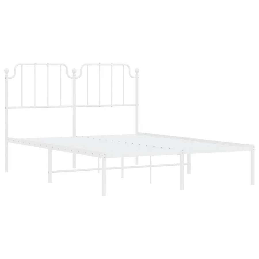 Cadre de lit métal sans matelas et tête de lit blanc 135x190 cm - 5