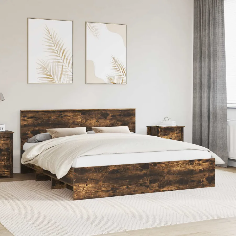Cadre de lit Chêne fumé 200 x 200 cm Bois d'ingénierie