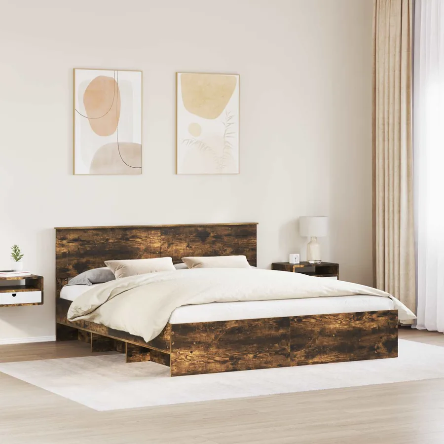 Cadre de lit Chêne fumé 200 x 200 cm Bois d'ingénierie - 3