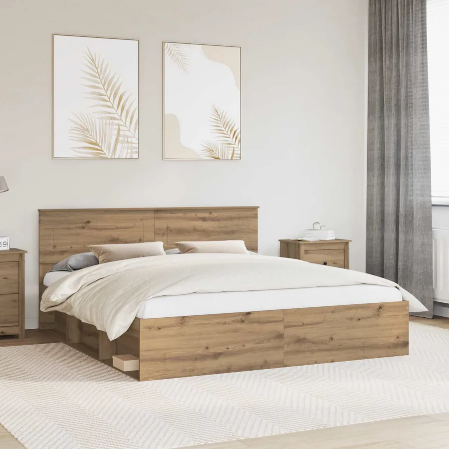 Cadre de lit Chêne artisan 200 x 200 cm Bois d'ingénierie