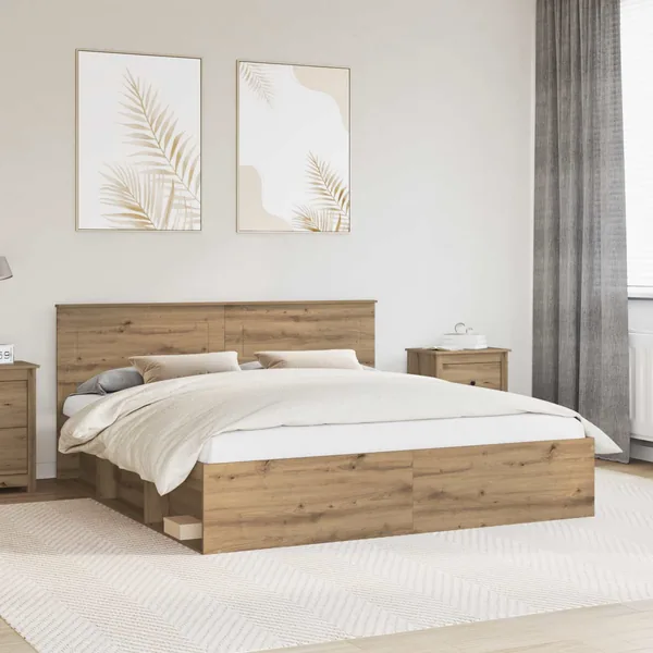 Cadre de lit Chêne artisan 200 x 200 cm Bois d'ingénierie