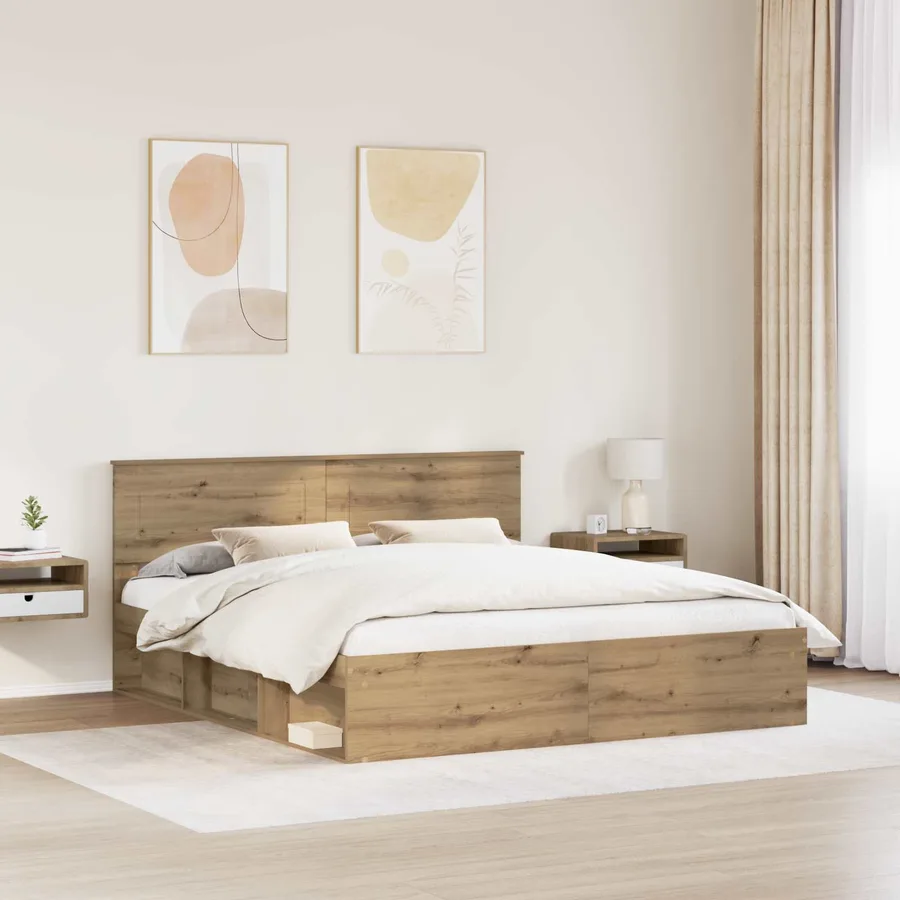 Cadre de lit Chêne artisan 200 x 200 cm Bois d'ingénierie - 3