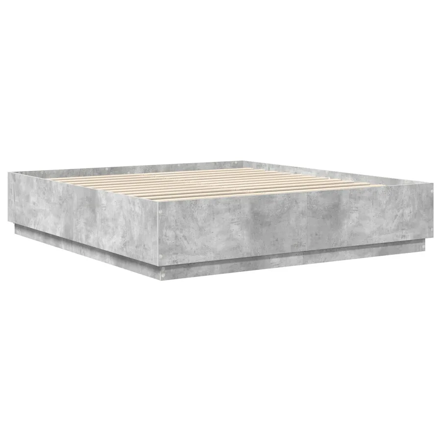 Cadre de lit Gris béton 200 x 200 cm Bois d'ingénierie - 6