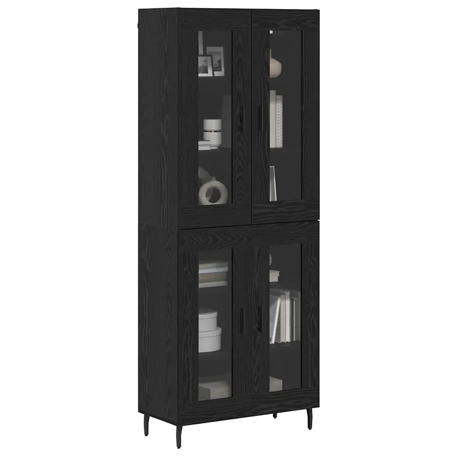 Haut Armoire 2 pcs Chêne noir Bois Aggloméré et Verre - 3