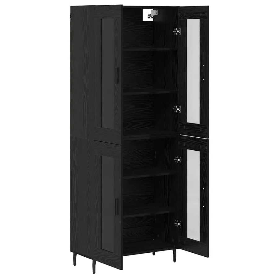 Haut Armoire 2 pcs Chêne noir Bois Aggloméré et Verre - 7