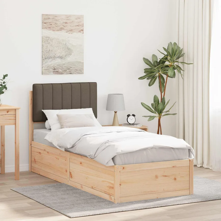 Cadre de lit avec tête de lit rembourrée Taupe 75 x 190 cm