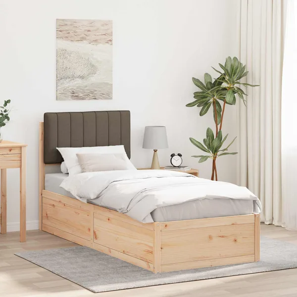Cadre de lit avec tête de lit rembourrée Taupe 75 x 190 cm