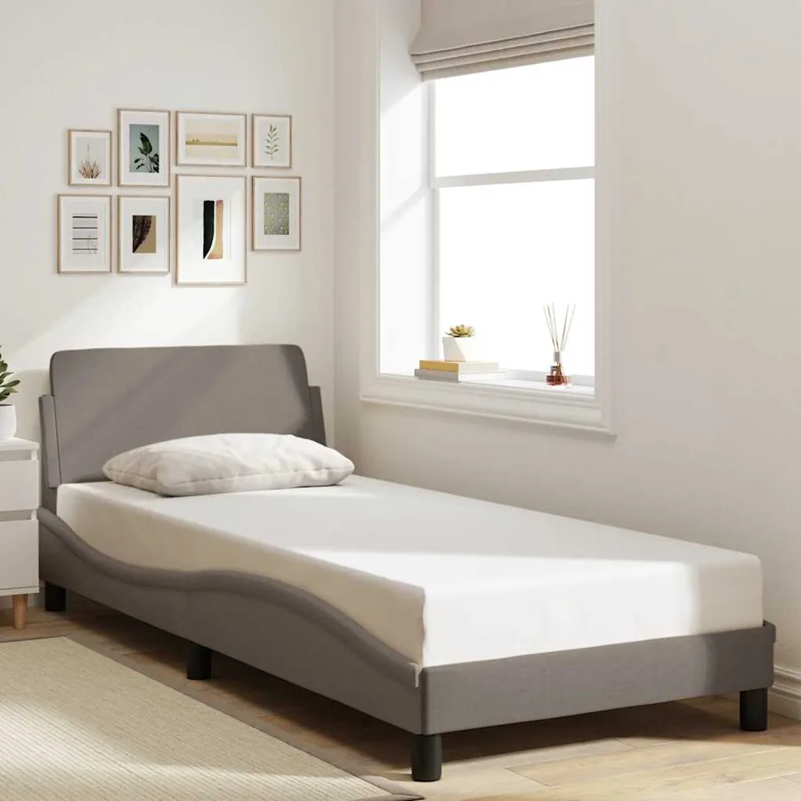 Cadre de lit avec tête de lit Dover taupe 90x200cm tissu