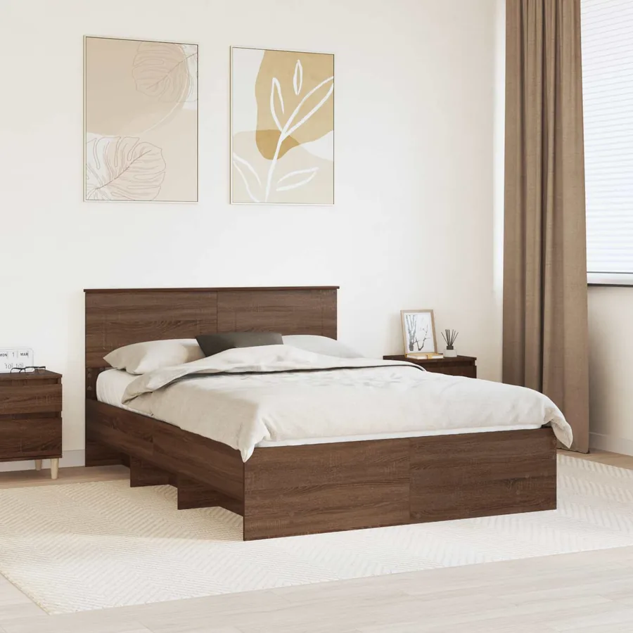Cadre de lit Chêne brun 150 x 200 cm Bois d'ingénierie