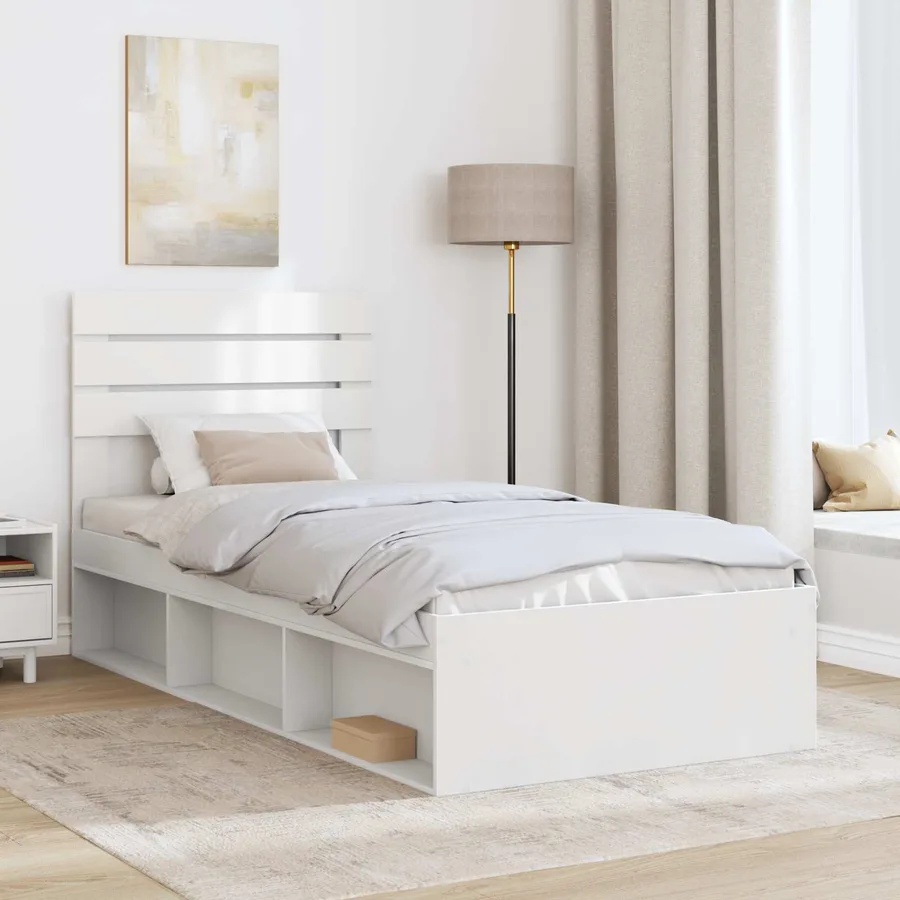 Cadre de lit avec tête de lit Blanc 90 x 190 cm Pin massif - 3