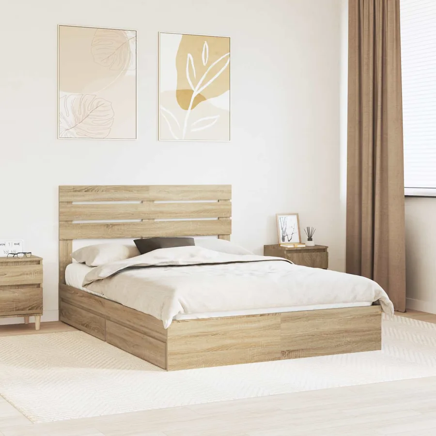 Lit de Rangement Chêne Sonoma 140 x 190 cm Bois d'ingénierie