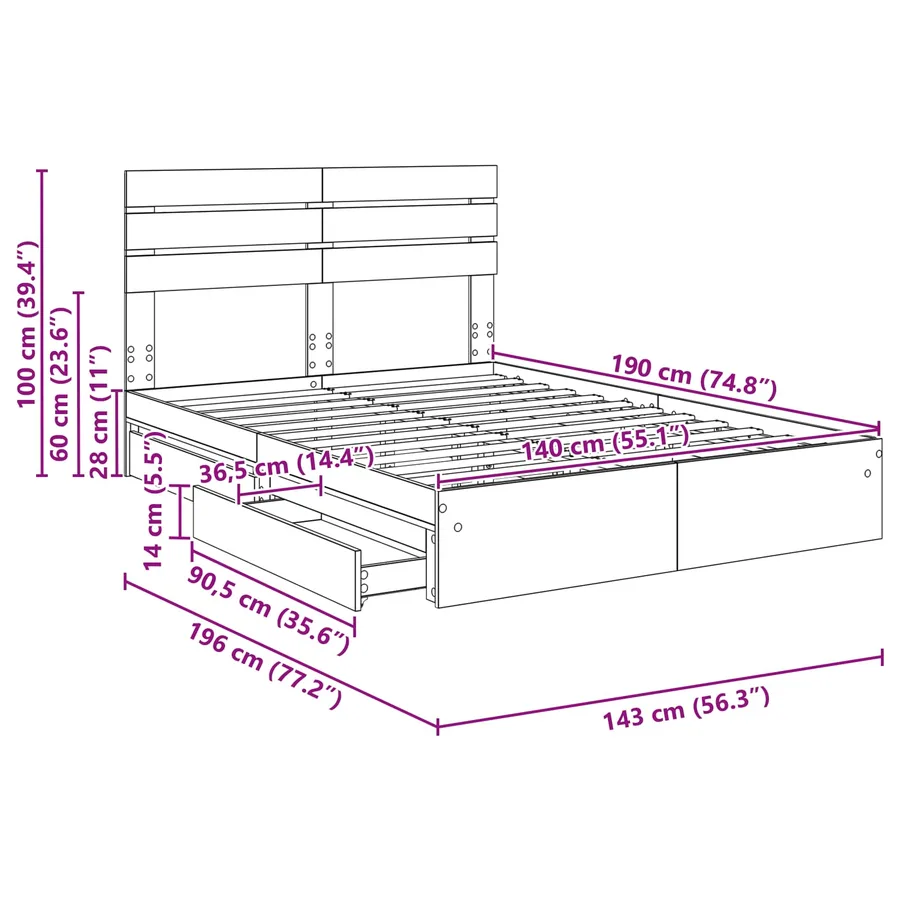 Lit de Rangement Chêne Sonoma 140 x 190 cm Bois d'ingénierie - 14