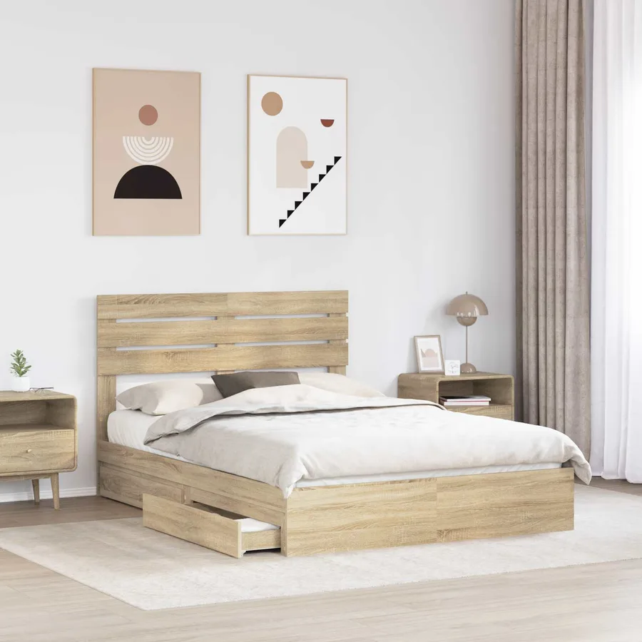 Lit de Rangement Chêne Sonoma 140 x 190 cm Bois d'ingénierie - 3
