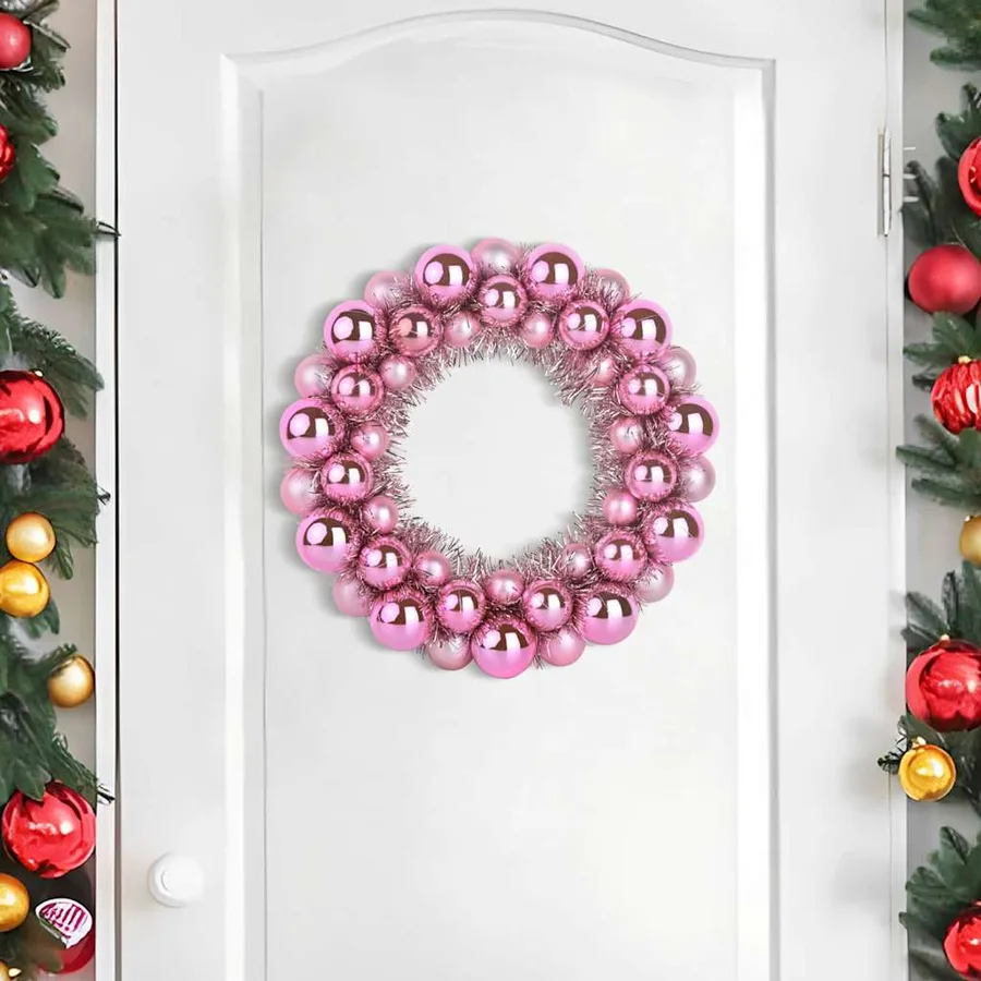 Couronnes de Boules de Noël 2 pcs Rose 33 x 33 x 7 cm - 3