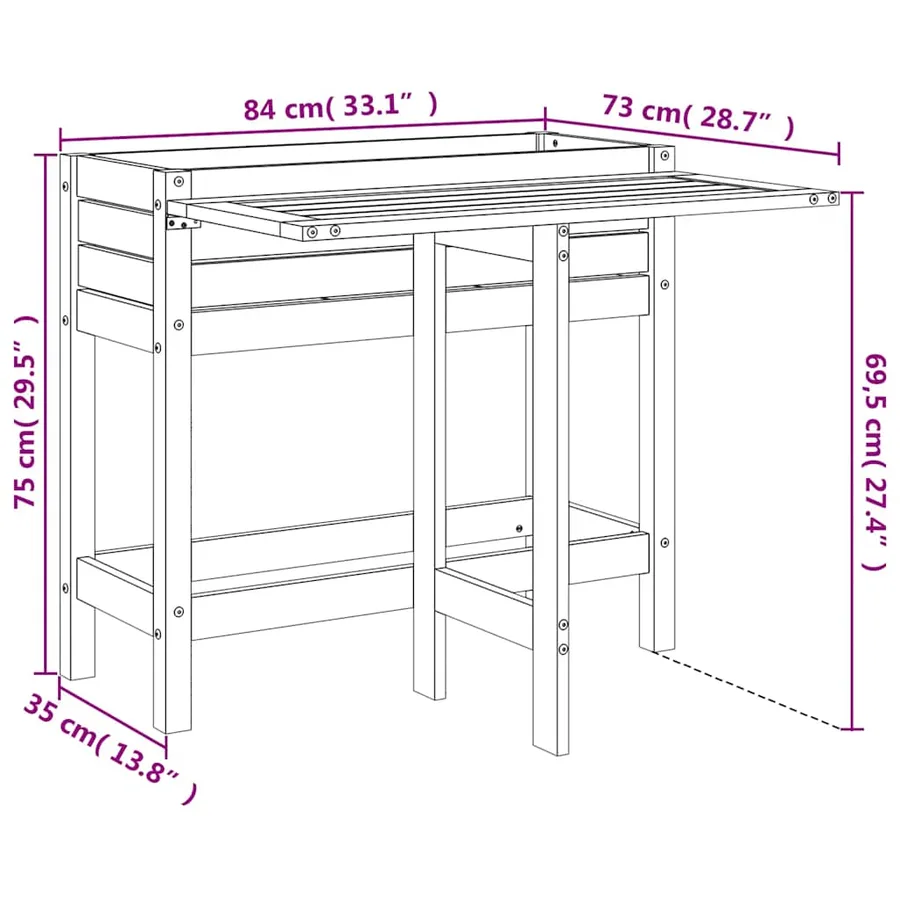 Jardinière de jardin avec dessus pliable brun miel pin massif - 11