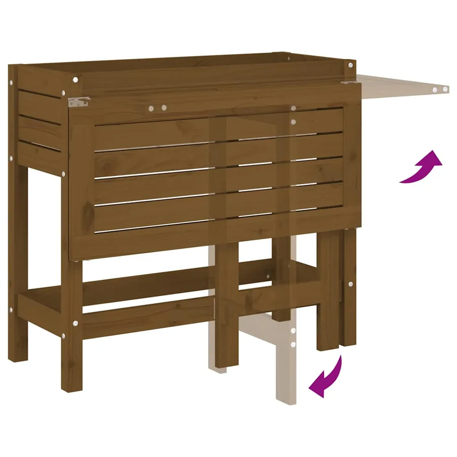 Jardinière de jardin avec dessus pliable brun miel pin massif - 7