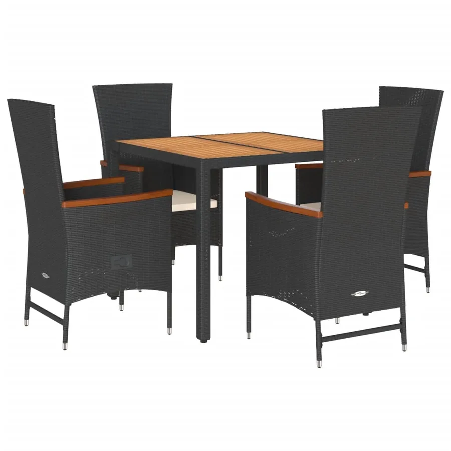 Ensemble à manger de jardin coussins 5pcs Noir Résine tressée - 2