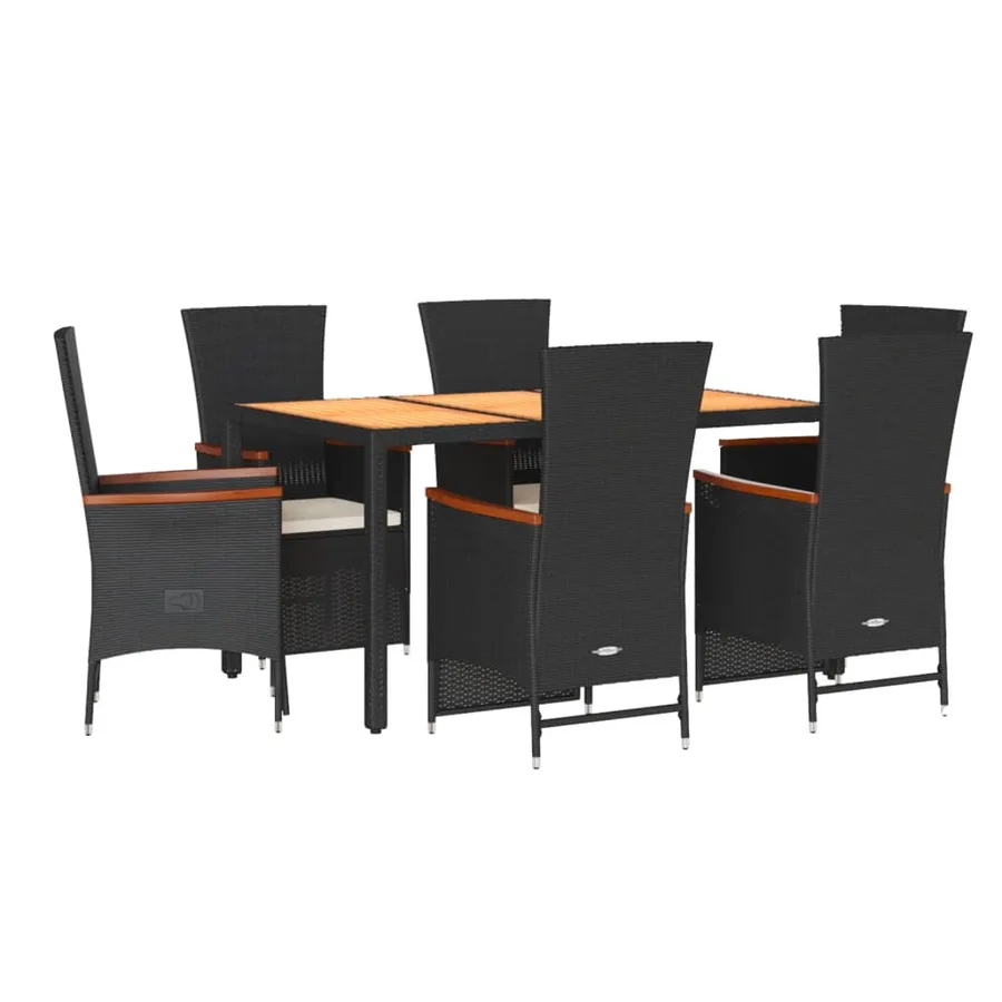 Ensemble à manger de jardin coussins 7pcs Noir Résine tressée - 2