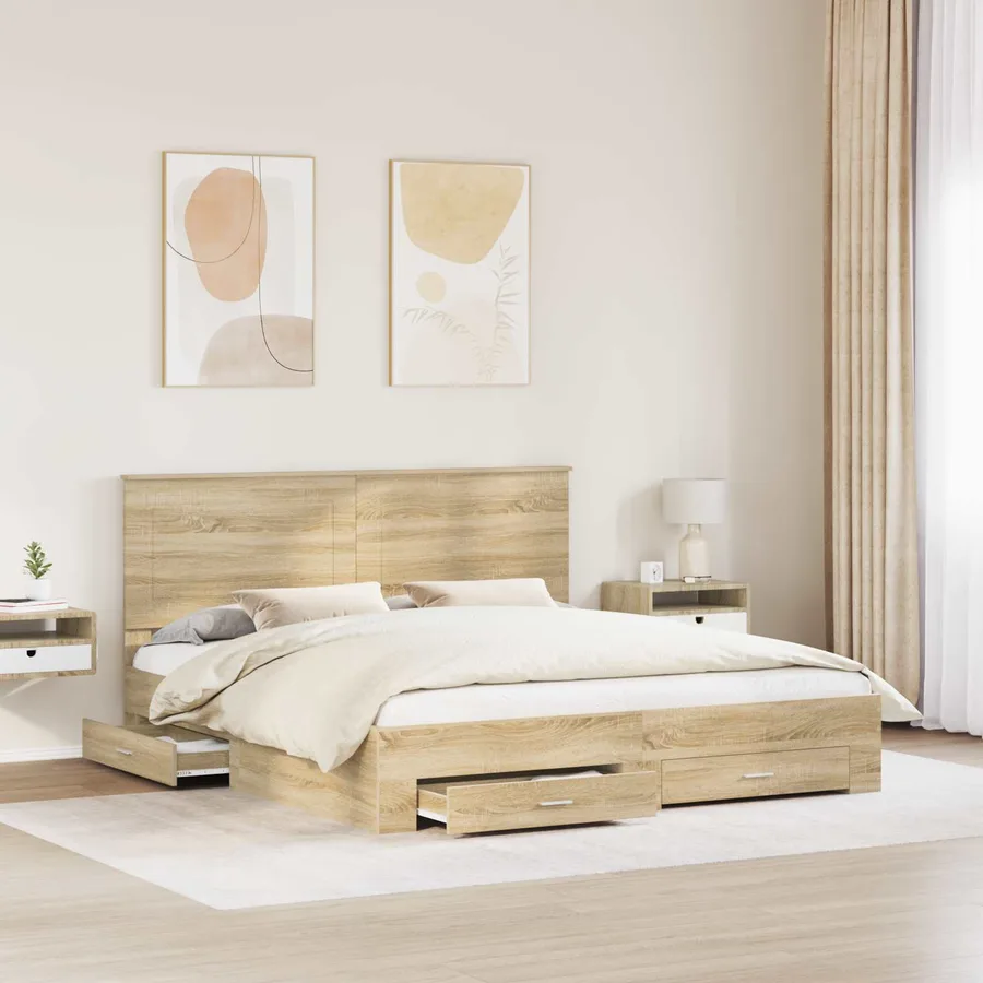 Cadre de lit Chêne Sonoma 200 x 200 cm Bois d'ingénierie - 3