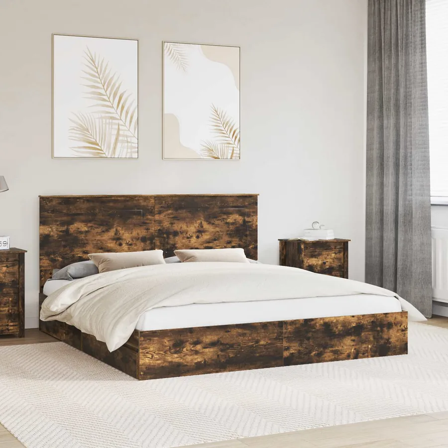 Lit de Rangement Chêne fumé 180 x 200 cm Bois d'ingénierie