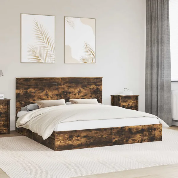 Lit de Rangement Chêne fumé 180 x 200 cm Bois d'ingénierie