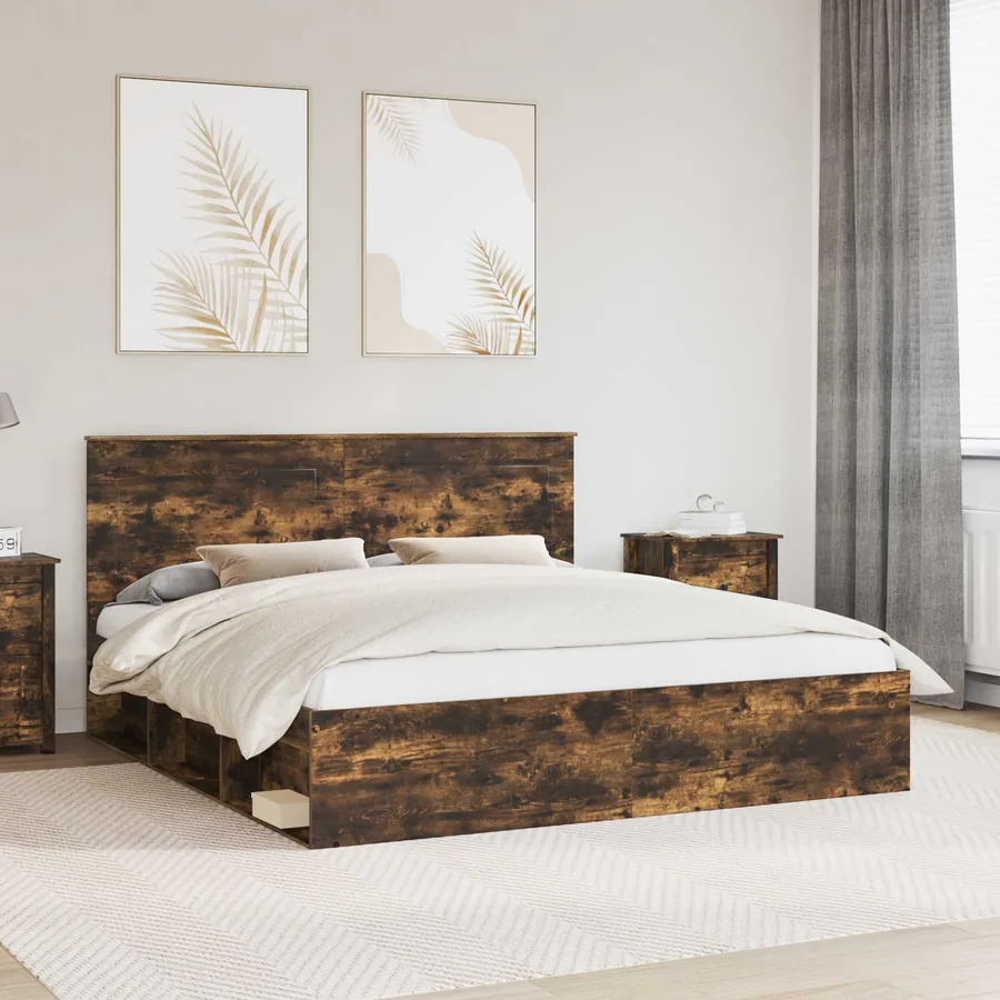 Cadre de lit Chêne fumé 180 x 200 cm Bois de pin massif