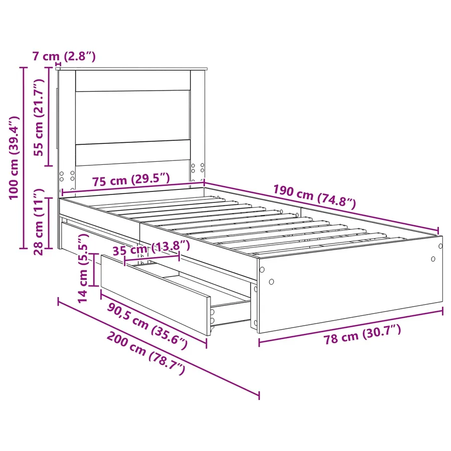 Lit de Rangement Blanc 75 x 190 cm Bois d'ingénierie - 14