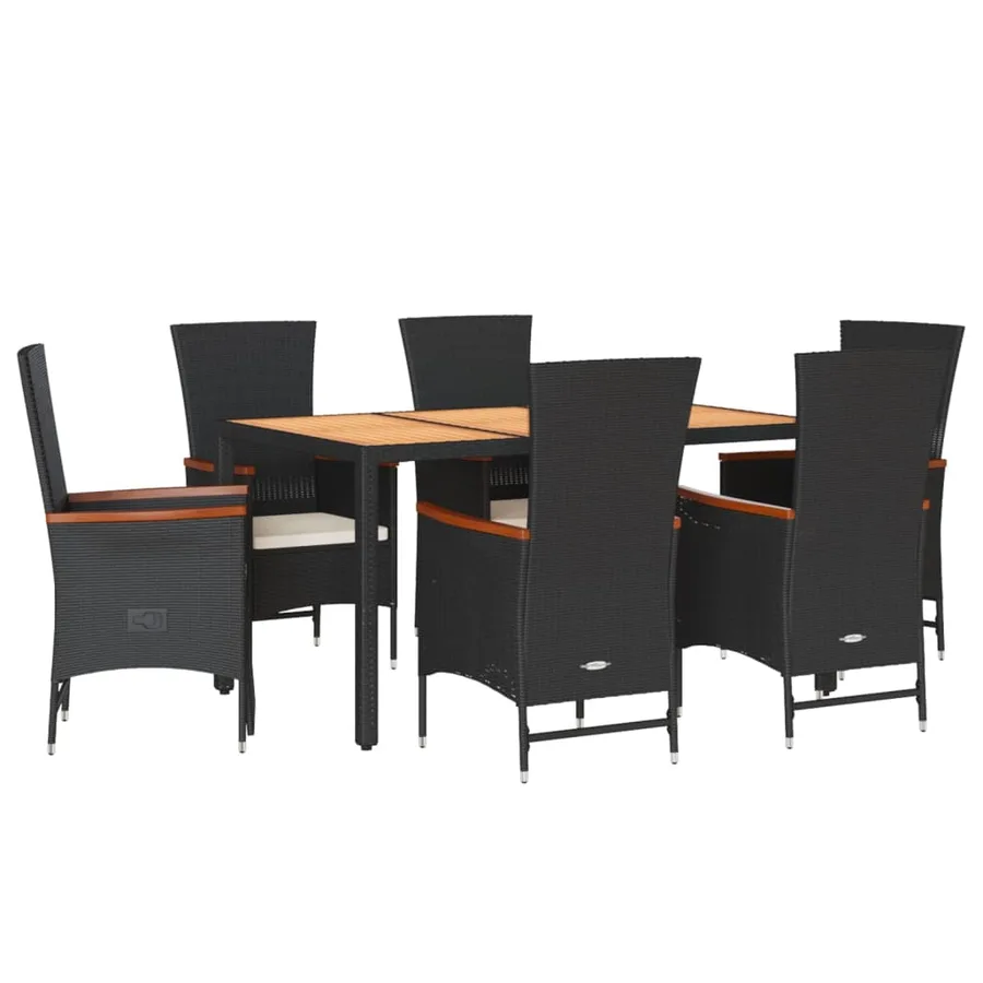 Ensemble à manger de jardin coussins 7pcs Noir Résine tressée - 2