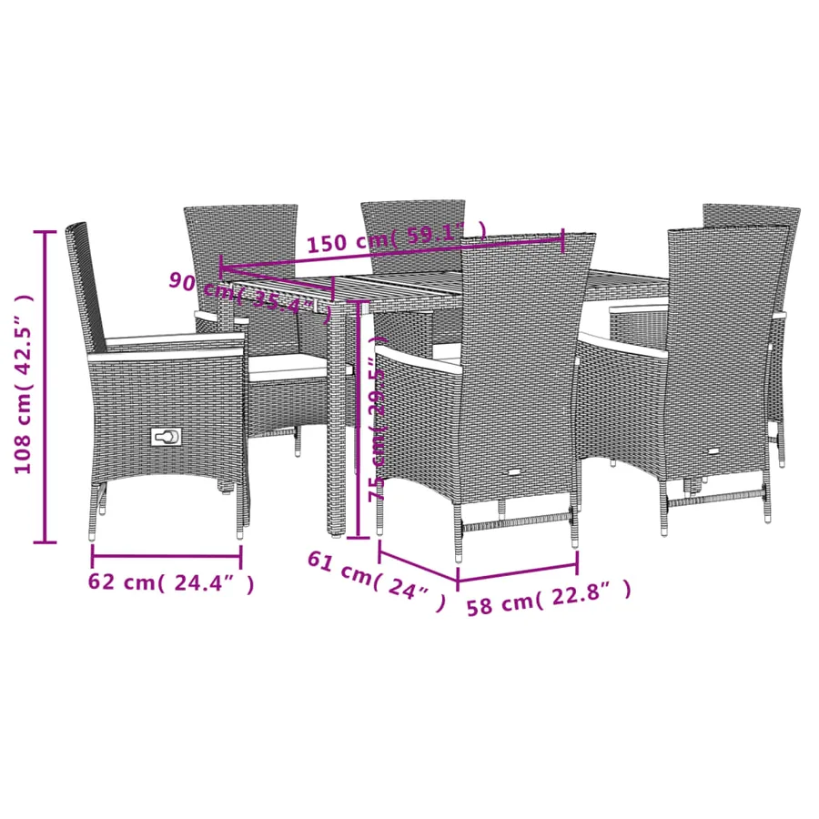 Ensemble à manger de jardin coussins 7pcs Noir Résine tressée - 5