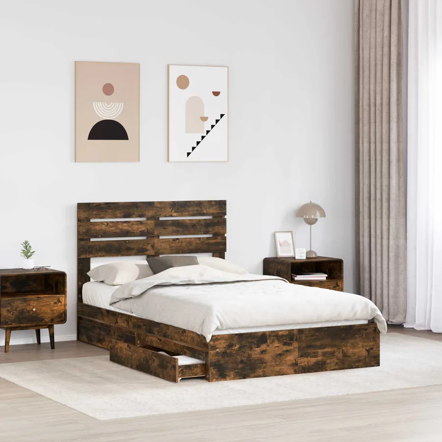 Lit de Rangement Chêne fumé 120 x 190 cm Bois d'ingénierie - 3