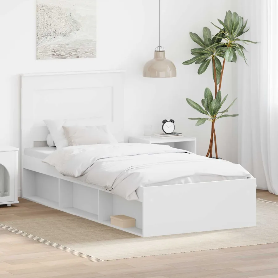 Cadre de lit avec tête de lit Blanc 100 x 200 cm Pin massif