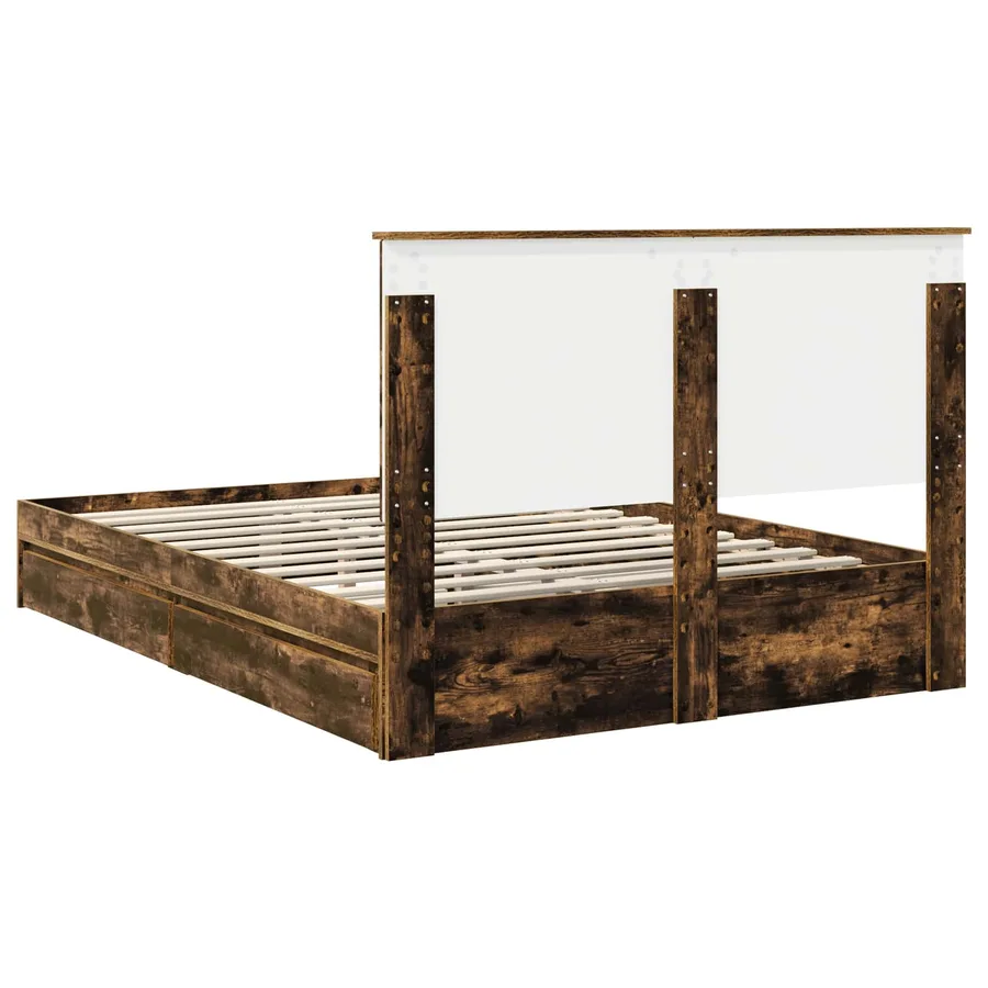 Lit de Rangement Chêne fumé 160 x 200 cm Bois d'ingénierie - 10