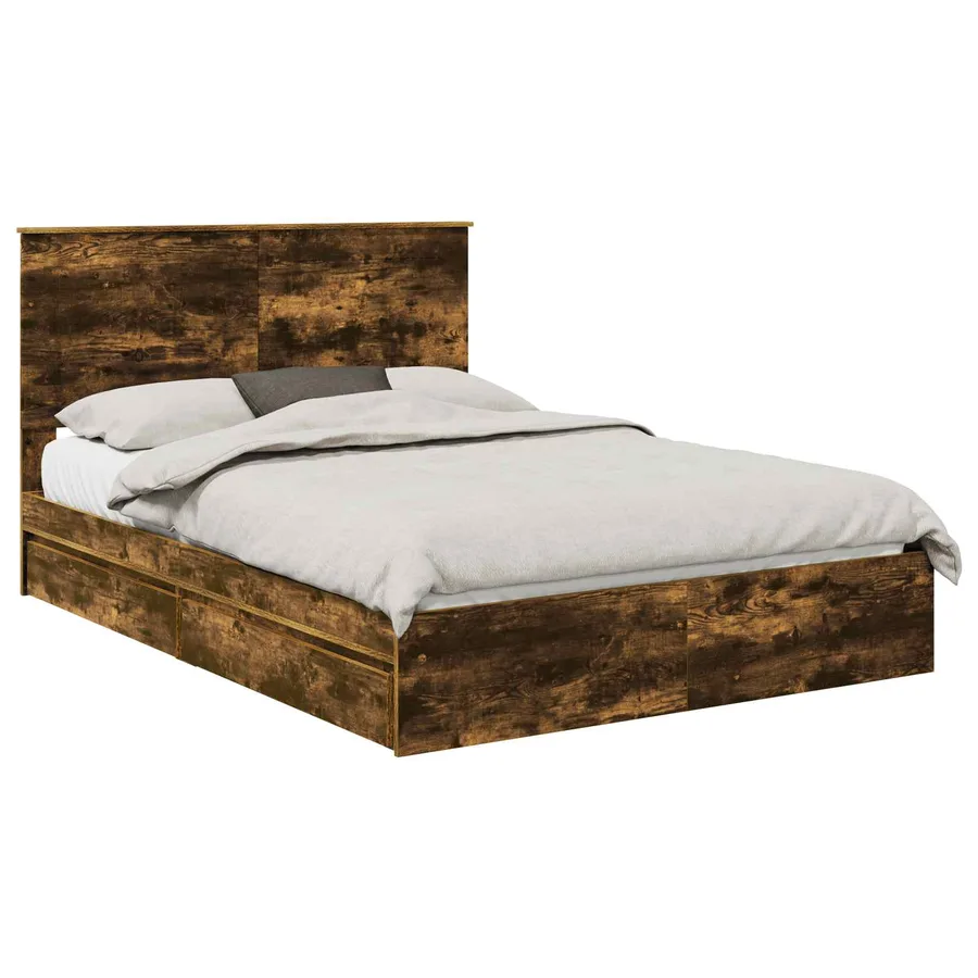 Lit de Rangement Chêne fumé 160 x 200 cm Bois d'ingénierie - 2